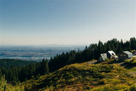 Aerial View Of Grouse Mountain With Downtown City North Vancouver Bc