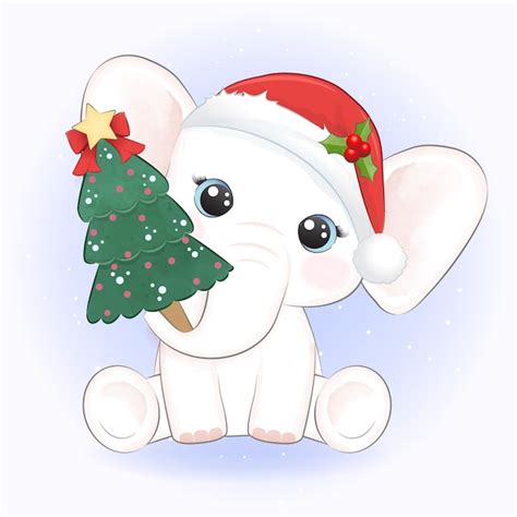 Lindo Elefante Y árbol De Navidad Ilustración De Temporada Navideña