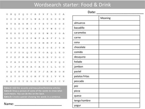 Spanish Food And Drink Wordsearch Crossword Anagrams Keyword Starters