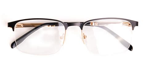 Toton 3 Black And Gold Rectangular Half Rim Glasses Specscart ®