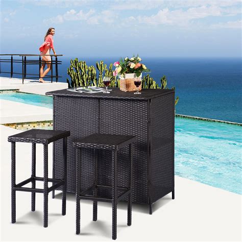 Costway 3pc Rattan Wicker Patio Bar Set Sears Marketplace