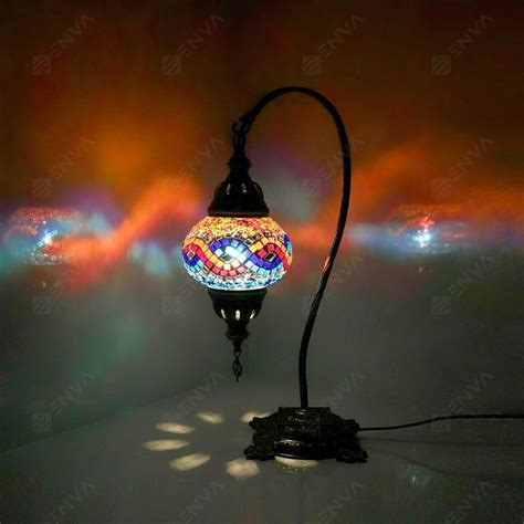 Turkish Moroccan Mosaic Table Bedside Tiffany Swan Lamp Light Medium