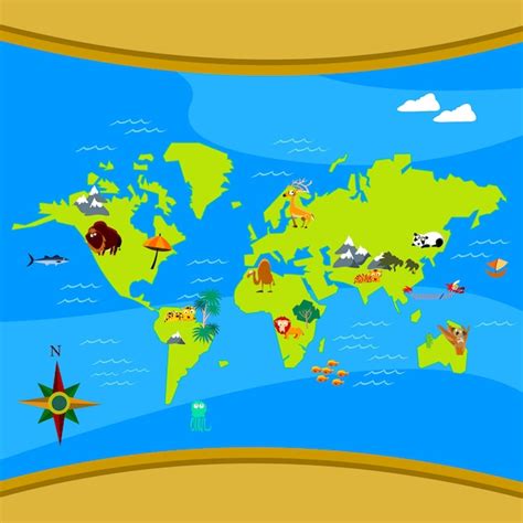 Vetor De Mapa Mundo Dos Desenhos Animados Vetor Premium