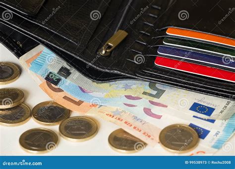 European Money And Credit Card In The Wallet Euro Stock Image Image