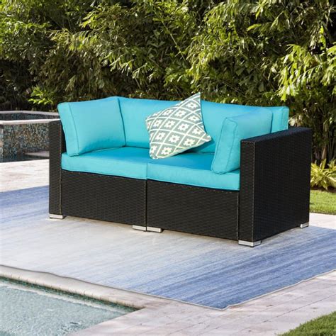 Patio Loveseats 2 Piece Outdoor All Weather Sectional Sofa Rattan