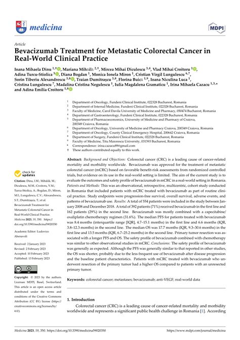 Pdf Bevacizumab Treatment For Metastatic Colorectal Cancer In Real