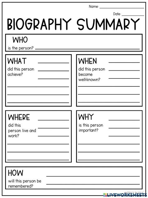 Biography Graphic Organizer Exercise Live Worksheets