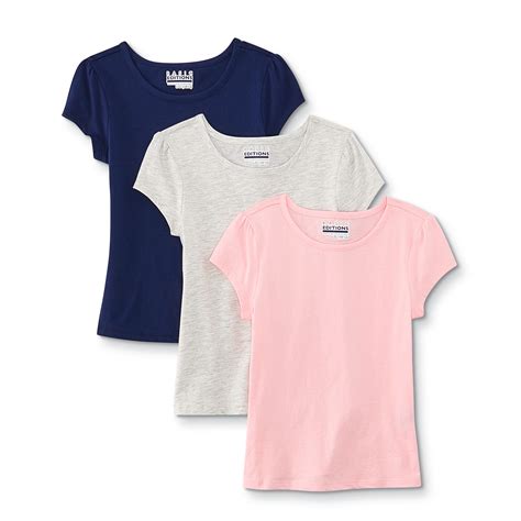 Basic Editions Girls 3 Pack T Shirts Solid And Heathered