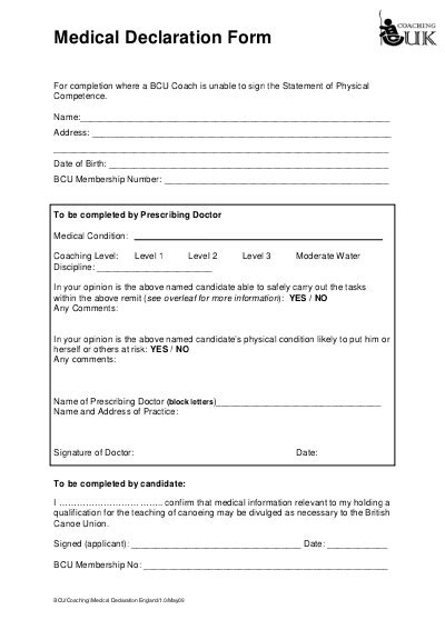 medical declaration form templates  printable