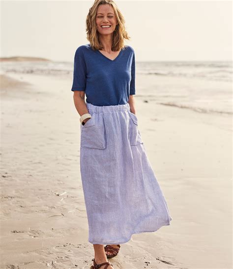 Blue Stripe Womens Pocket Linen Skirt Woolovers Uk