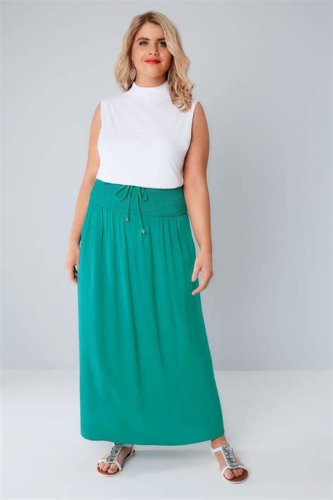 Green Maxi Skirt With Ruched Waistline Plus Size 16 To 36