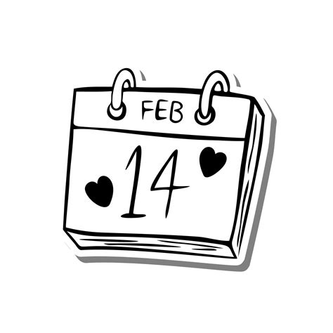 Calendario De Línea De Fideos 14 De Febrero En Silueta Blanca Y Sombra