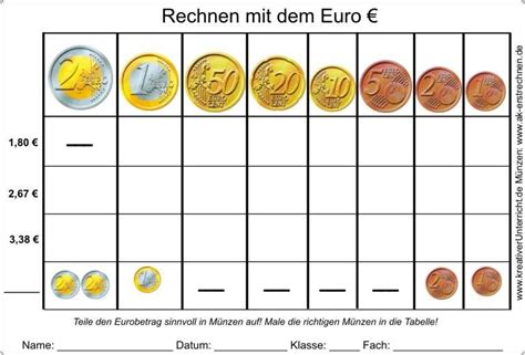 Euro und cent umwandeln, dezimalzahlen, arbeitsblatt / euro und cent: 57 ARBEITSBLATT MATHE RECHNEN MIT GELD