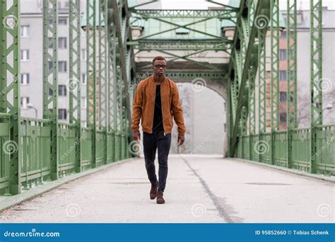Handsome Black Man Walking On Street Stock Photo Image Of Walking