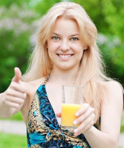 Smiling Woman Drinking Orange Juice Stock Photo Image Of Food Fresh
