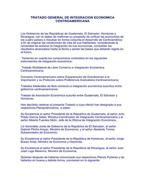 Tratado General De Integración Económica Centroamericana