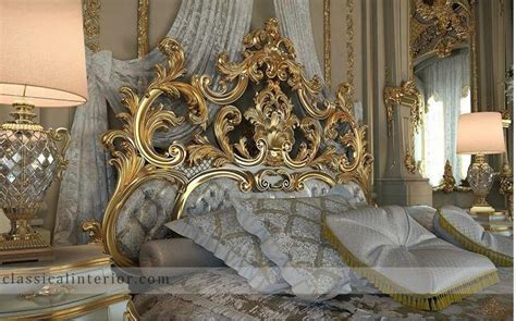 The bed can be chosen in a matte or high gloss finish. » Royal Gold Bedroom Set Carved With King Size BedTop and ...
