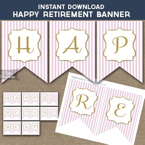Printable Happy Retirement Banner Black And Gold