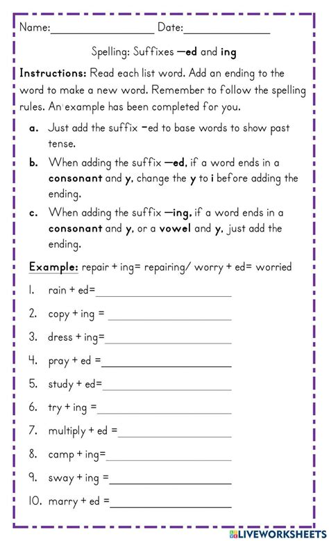 Suffixes Ed And Ing Worksheet Live Worksheets