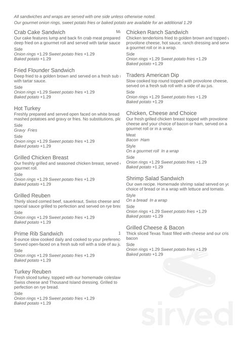 Traders Seafood Steak & Ale menu in Chesapeake Beach, Maryland, USA