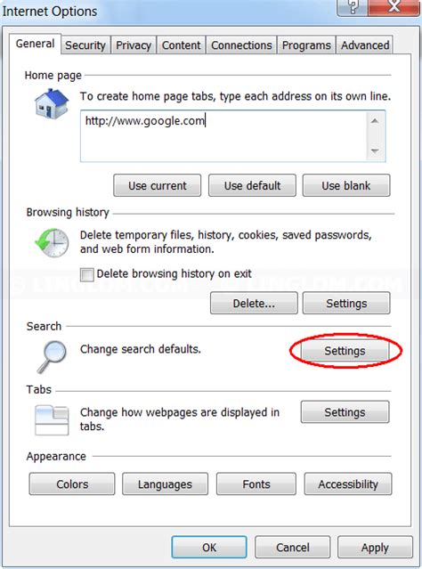 Change Default Home Page And Search Provider On Ie
