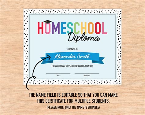 Editable Homeschool Diploma Printable Certificate For Class End Of