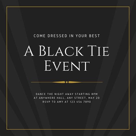 Black Tie Event Invitation Free Template - Printable Templates