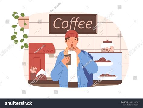 Sleepy Yawning Man Takeaway Coffee Cup Stock Vector Royalty Free