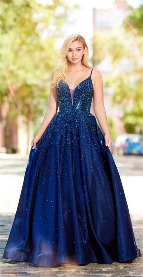 15 Blue Prom Dresses That Are Dazzling And Fashionable A Line Blue Dark