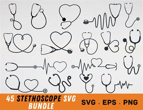 45 Stethoscope Svg Bundle Nurse Stethoscope Svg Heart Stethoscope Svg