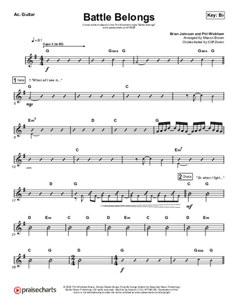 Battle Belongs Choral Anthem SATB Acoustic Guitar Sheet Music PDF Phil Wickham Arr Cliff