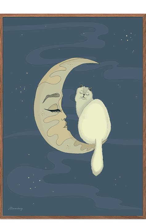 Cat And The Moon Posters For Kids Permild And Rosengreen