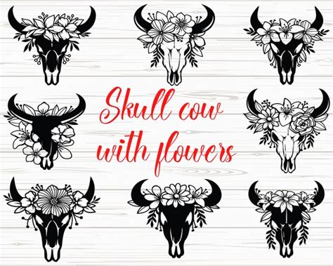 Skull Cow With Flowers Svgcow Skull Svg Bundle Cow Skull Etsy