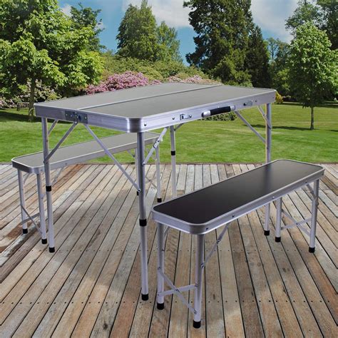 Marko Outdoor Portable Folding Camping Table And Bench Set Outdoor Picnic Trestle Aluminium Seat