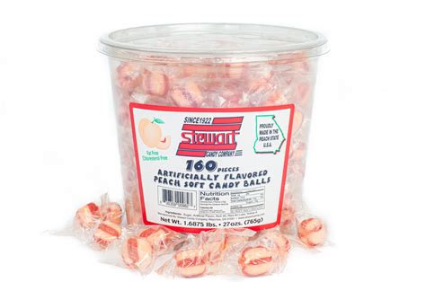 Stewart Candy Peach Flavored Soft Candy Puff Balls 27oz Tub For Home