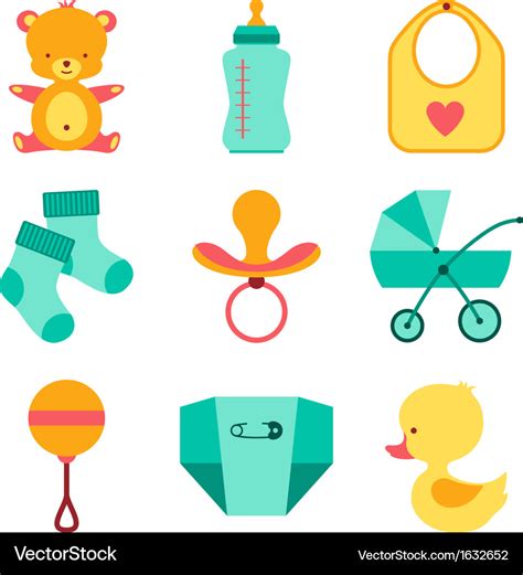 Newborn Baby Stuff Icons Set Royalty Free Vector Image