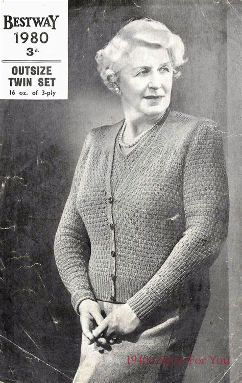Free Knitting Pattern 1940s Twinset In A Large Size Bestway 1980