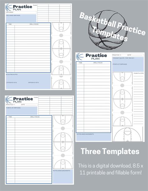 Basketball Practice Plan Templates 3 Digital Download Blue Instant