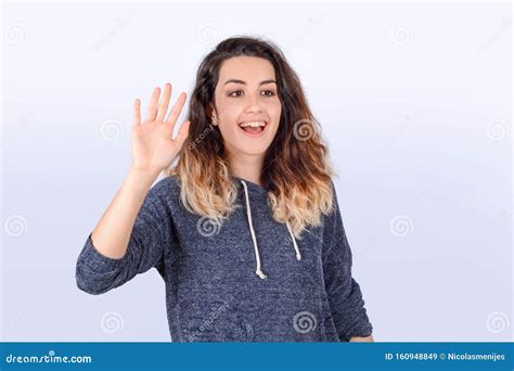 Woman Waving Her Hand Stock Image Image Of Happy Looking 160948849