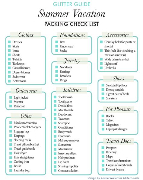 Glitter Guide Summer Vacation Packing Checklist Glitter Guide