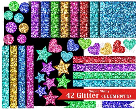 42 Rainbow Clip Art Clipart Glitter Paper Pack Colorful Etsy