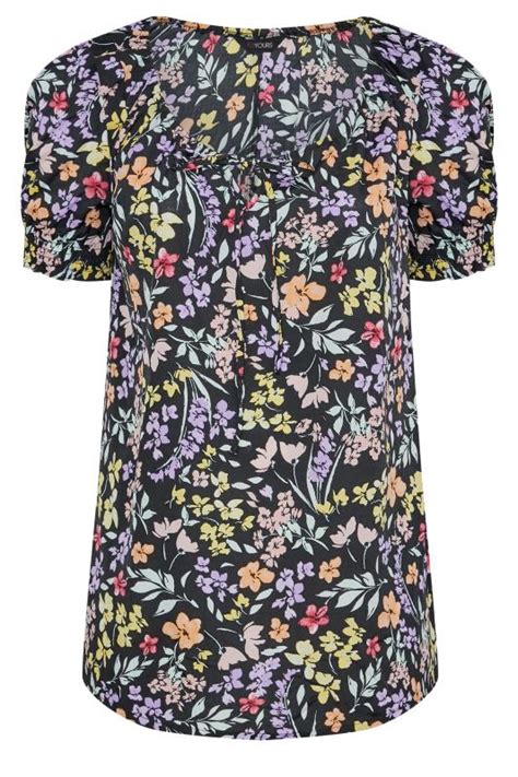 Plus Size Black Floral Print Gypsy Top Yours Clothing