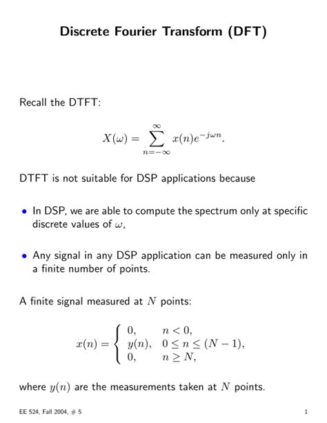 Discrete Fourier Transform Dft