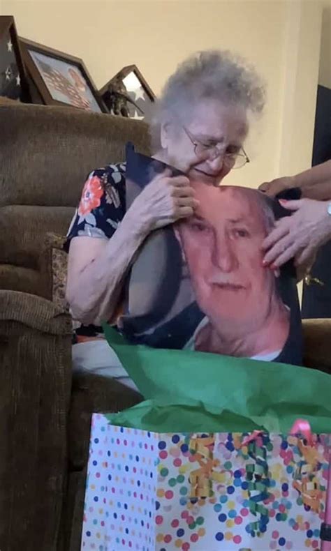 grandmother surprised with memory pillow of late veteran husband