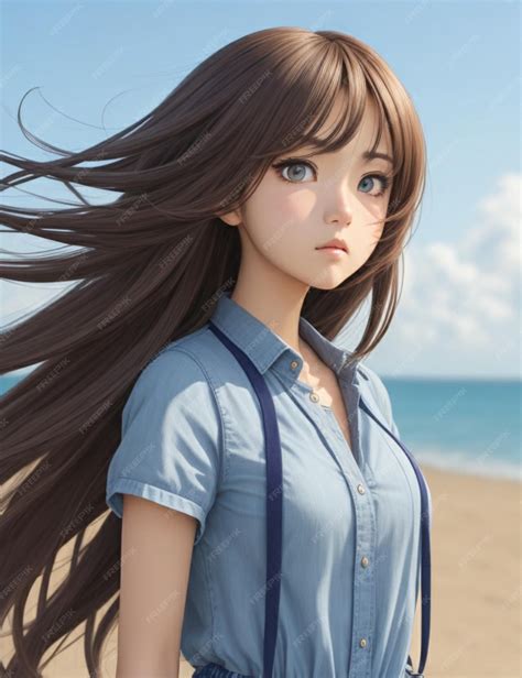 Premium Ai Image An Anime Girl Standing Closeupher Hair Blowing In The Wind And Her Gaze In Tense