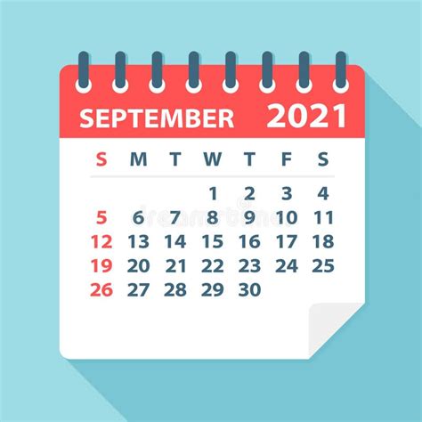 September 2021 Calendar Leaf Vector Illustration Stock Illustration