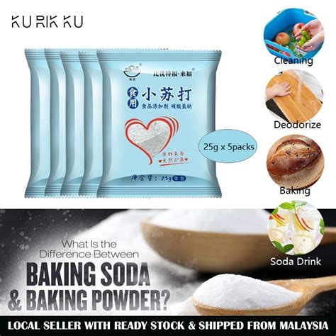 Pure Natural Baking Sodium Bicarbonate Soda Bikarbonat 25g X 5 Packs