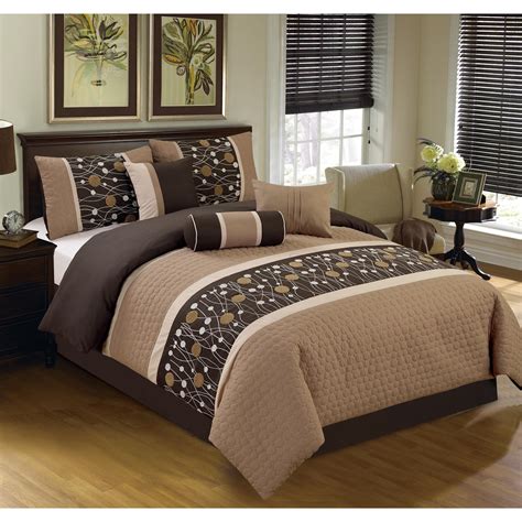 Elight Home Chinensis Brown Embrodiery 7 Piece Comforter Set Walmart
