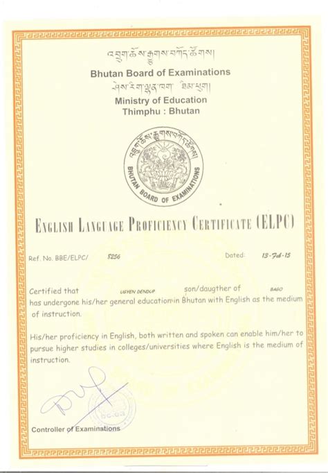 Certificate Of English Proficiency