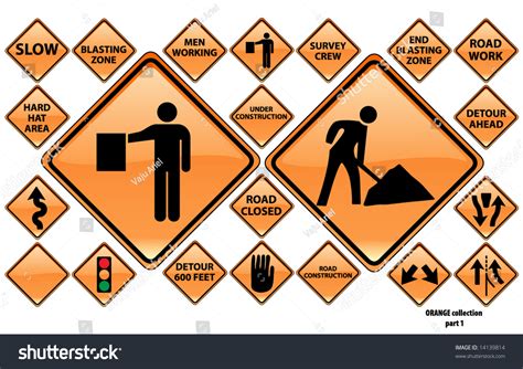 Road Signs Orange Series 22 Different Detailed Royalty Free Stock